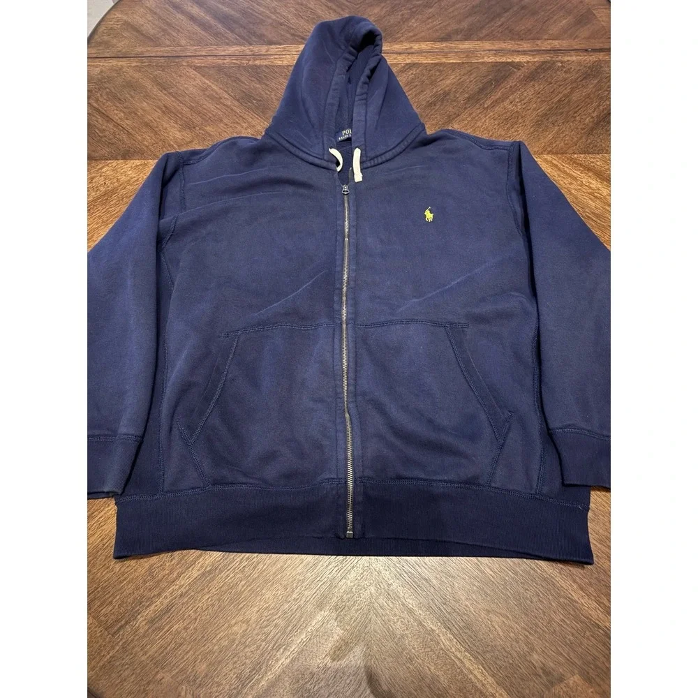 Polo Ralph Lauren Mens‎ Big & Tall 2XB Navy Blue Full Zip Hoodie Yellow Pony |K1